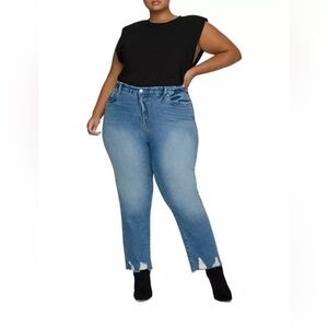 Good American Good Jagged Hem High Rise Straight Leg Jeans in Blue641